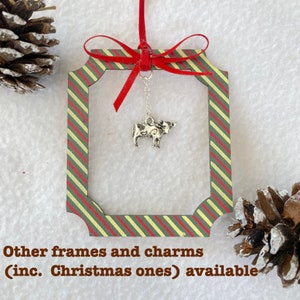 Thomas Hardy inspired Christmas wood frame ornament with the charm and frame of your choice.