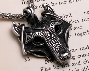 NEW" Vintage Norse Wolf Head Vikings Pendant Necklace Green Crystal Eyes UK#1