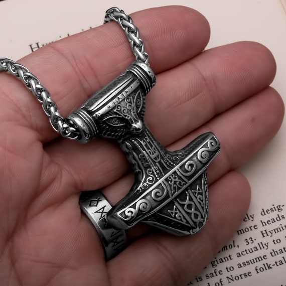 Wikinger Mjölnir Thorshammer Mini Zopf Edelstahl Anhänger