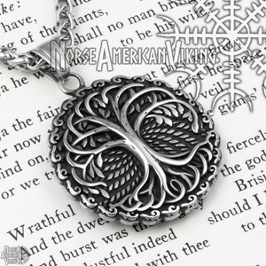 Viking Yggdrasil World Ash Tree Stainless Steel Pendant Necklace