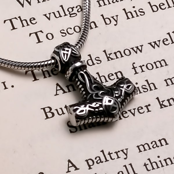 Viking Mjolnir Thor's Hammer Mini Stainless Steel Pendant Necklace 20 inches