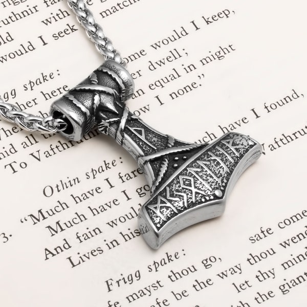 Viking Mjolnir Thor's Hammer Stainless Steel Pendant Necklace