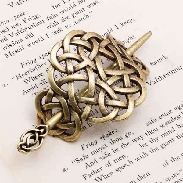 Viking Norse Celtic Round Dara Knot Hair Pin Gold