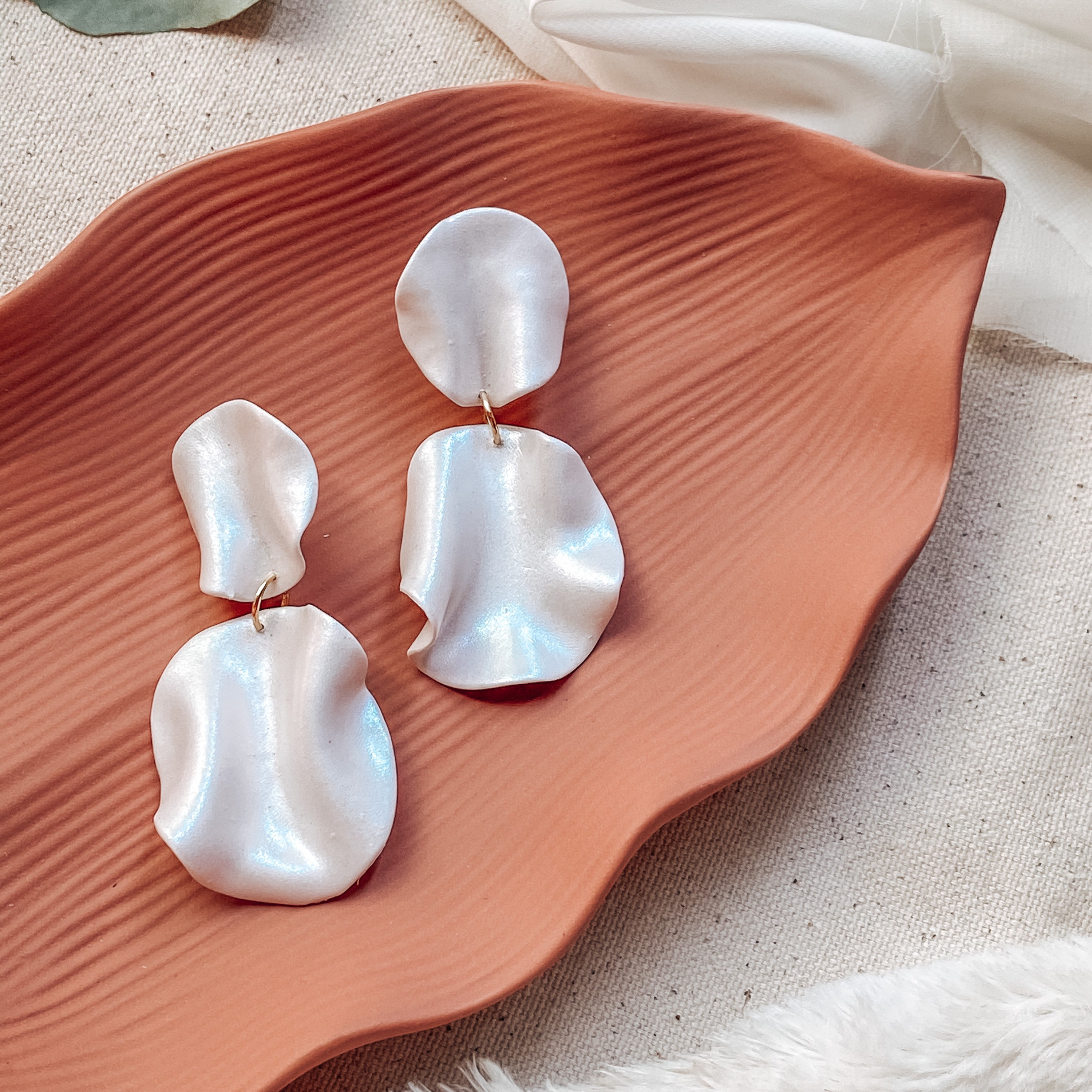Hecate Iridescent Pearl Earrings Boho Statement Celestial Dangle Polymer Clay Earrings Set Crystal Stamped Earrings
