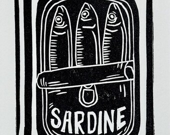 SARDINE - linoleum Block Print - Art Print / Card - 5”x7”