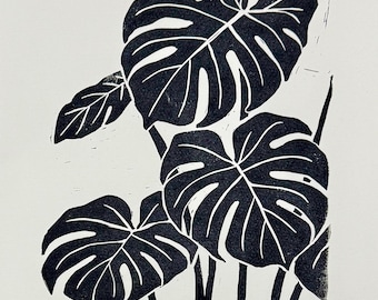 Rooted Rythe & Rhythm - Original Hand-Carved Monstera Linoleum Block Print - Monstera Art 11”x14”
