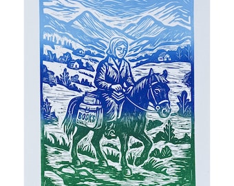 PACKHORSE - Original Packhorse Librarian Linocut Print - Blue Ridge Special Edition - Appalachian Art - 11”x14”