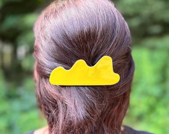 Yellow ceramic hair clip, yellow cloud design, Etsy Design Awards finalist, unique hair accessory, hair clip, handmade