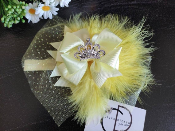 Yellow Bow Headband with Rhinestones Linyer Fashion Hair Band Hoop Bow Tie Embellished Headband  main image 3