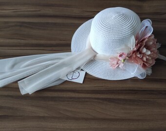 Floral Derby Hat: White Flower Tea Party Hat, Bride Photo  display picture 2