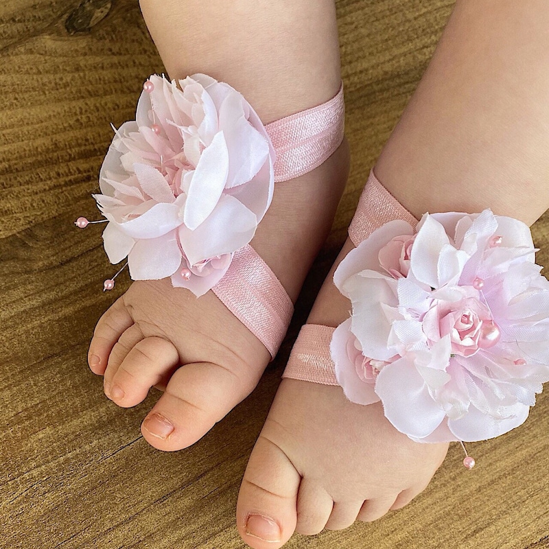 Pink Flower Baby Barefoot Sandals - Summer Comfort main image 1