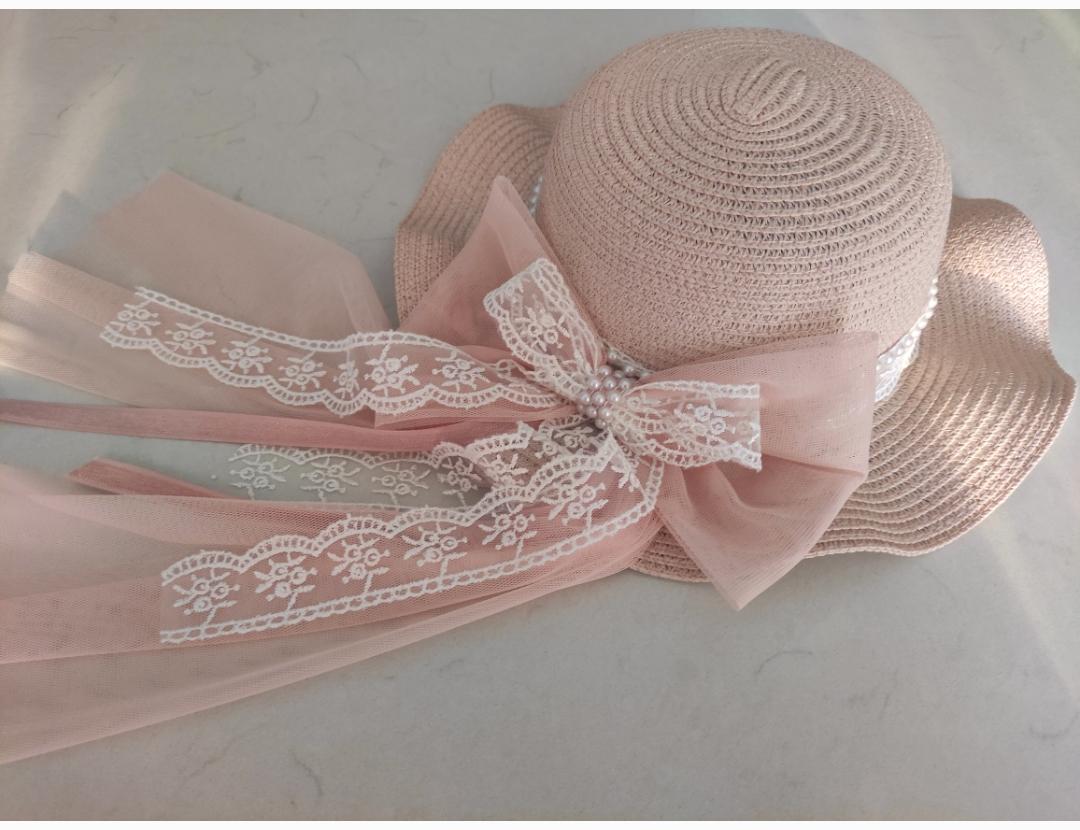 Cream Lace Bow Straw Hat: Baby Toddler Sun Cap - Etsy display picture 3