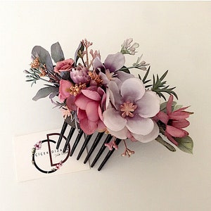 Mauve Flower Hair Comb, Plum Floral Hair Pin, Lilac Bridal Hair Piece, Bride Accessory, Wedding Photo Shoot, Bridesmaide Clips, Special Day