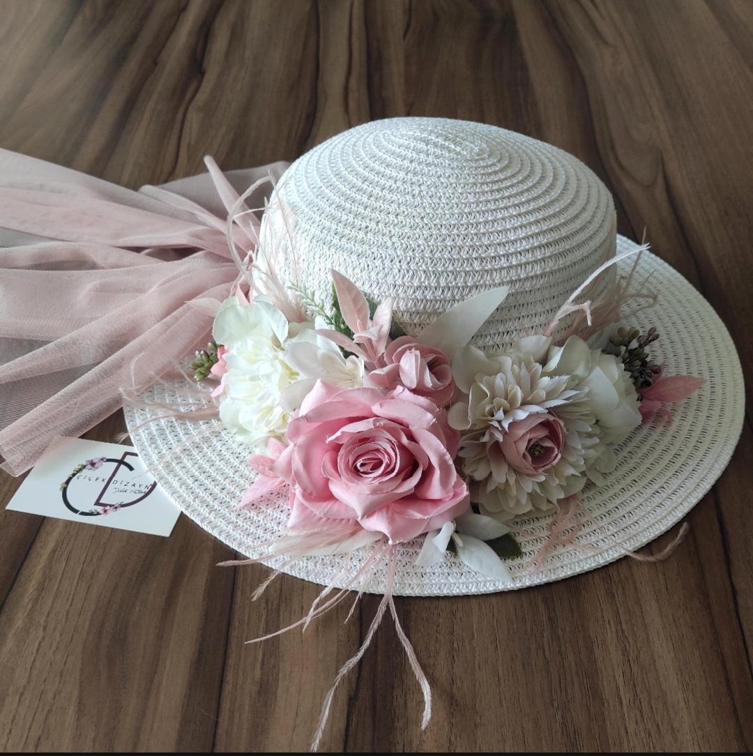 Floral Derby Hat: White Flower Tea Party Hat, Bride Photo  display picture 2