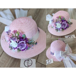 Easter Straw Hat Flower Girl, Purple Floral Tea Party Bonnet, Wedding White Baby Floppy Hat, Toddler Boho Derby Bucket Hat, Summer Beach Cap