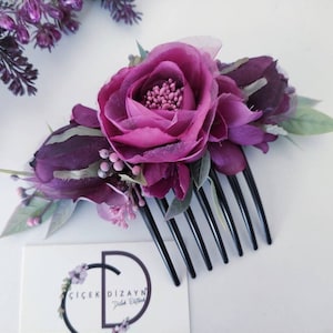 Plum Floral Hair Comb: Boho Wedding Hair Accessory