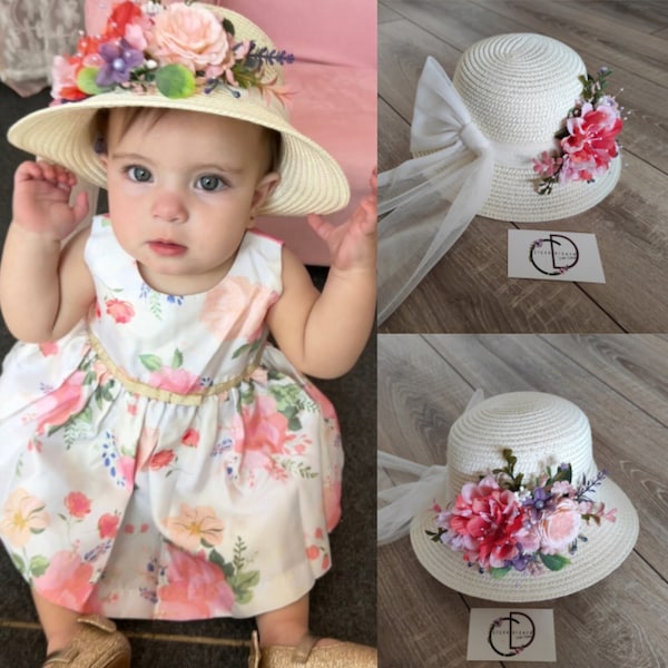 Easter Bucket Hat Flower Girl, Red Floral Tea Party Bonnet, Wedding White Baby Straw Hat, Toddler Boho Derby Floppy Hat, Summer Beach Cap