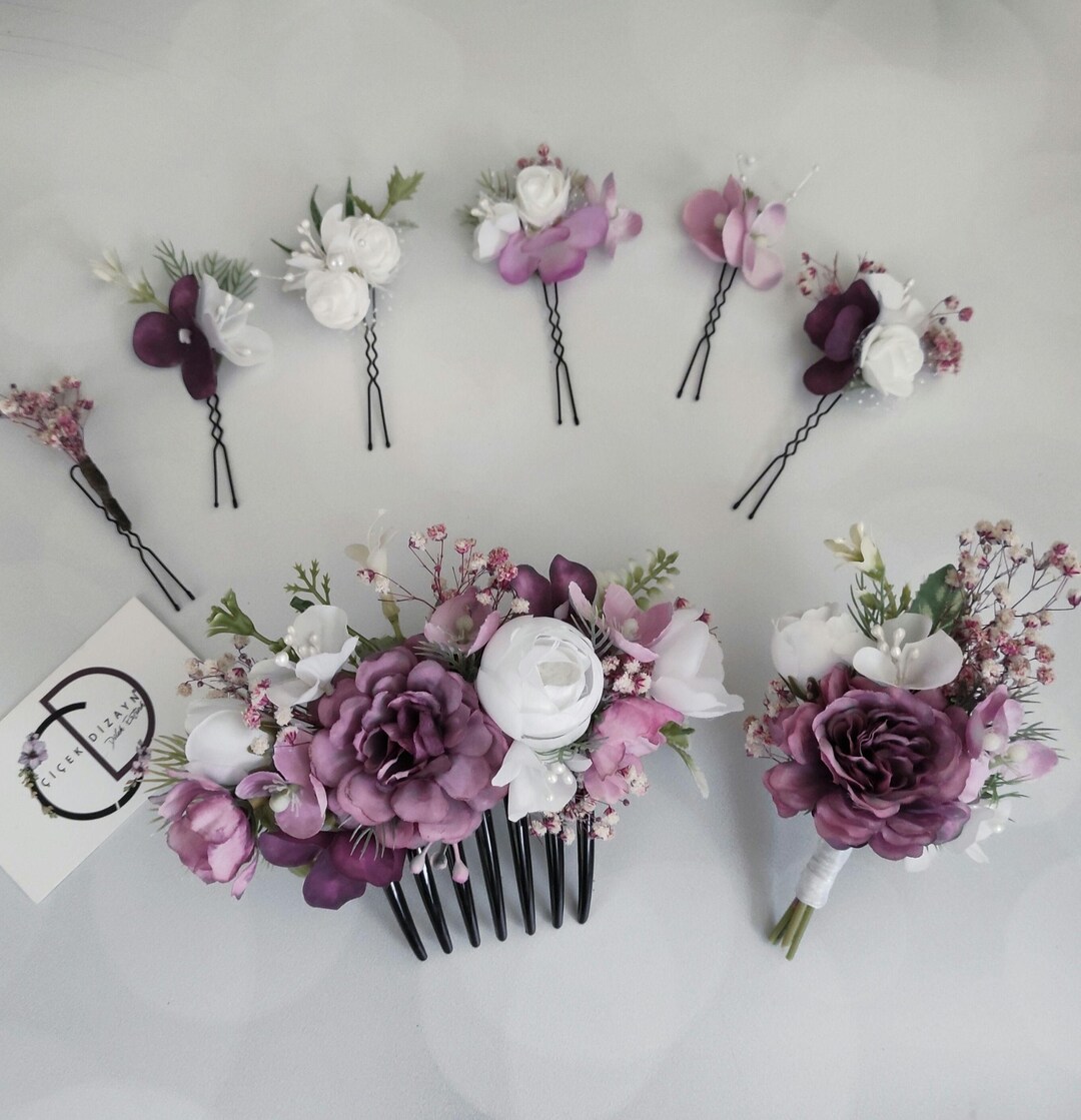Bride Comb Pin Mauve Floral Hair Comb & Pin Set: Wedding Hair Accessories - Etsy