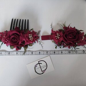 Dark Red Valentines Day Headband, Crimson Wedding Headpiece, Holiday Flower Comb Bride, Mommy Me Crown, Claret Red Hair Piece, Floral Rose image 10