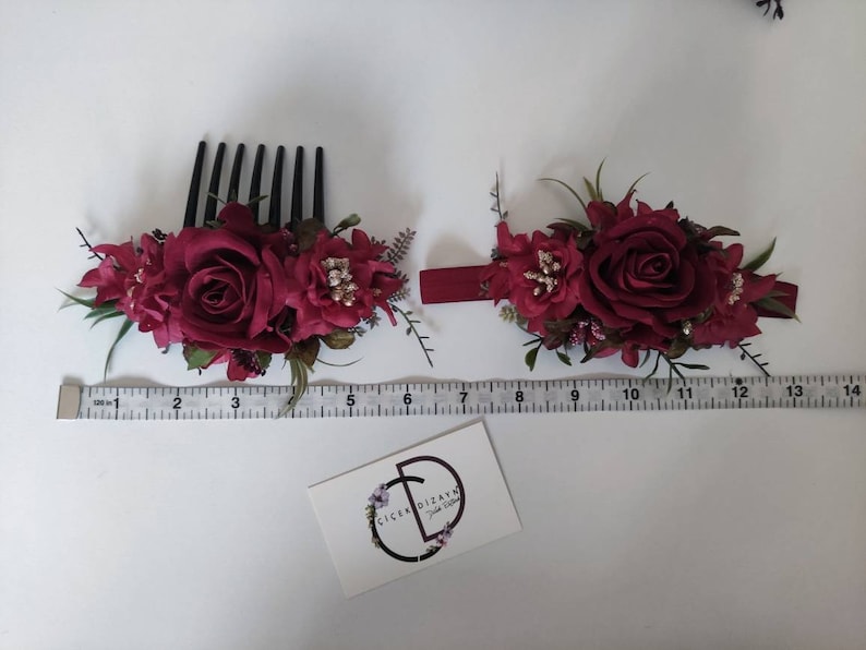 Dark Red Valentines Day Headband, Crimson Wedding Headpiece, Holiday Flower Comb Bride, Mommy Me Crown, Claret Red Hair Piece, Floral Rose image 10