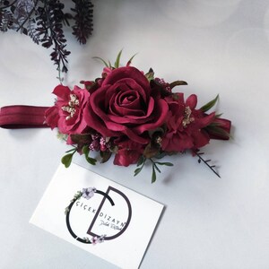 Dark Red Valentines Day Headband, Crimson Wedding Headpiece, Holiday Flower Comb Bride, Mommy Me Crown, Claret Red Hair Piece, Floral Rose image 8