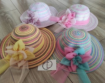 Floral Straw Hat: Spring Easter Bonnet, Toddler Tea Party Sun Cap