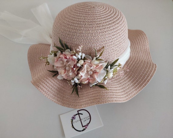 Powder Color Straw Hat Floral Baby Hat 