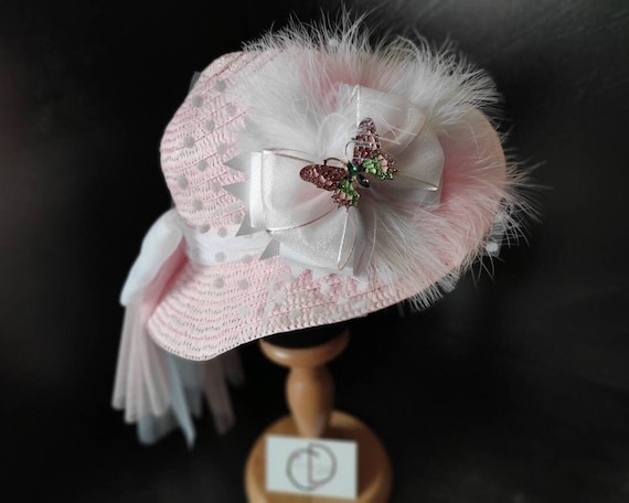 Pink Easter Bonnet: Butterfly Feather Tea Party Hat (2-5 Years)