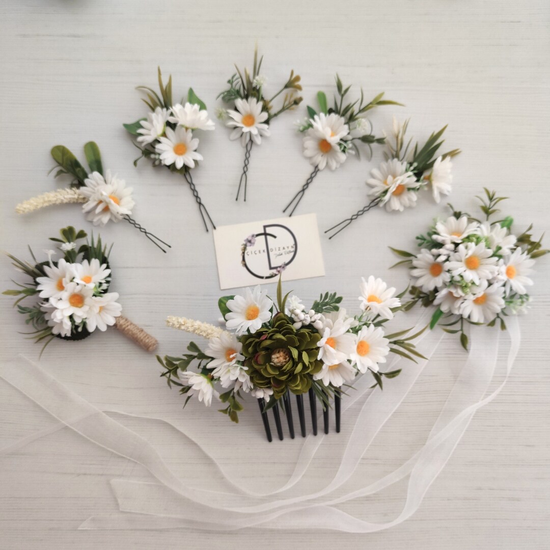 Bride Comb Pin Daisy Hair Pin Bride, Wedding Floral Hair Comb, White Bridesmaide ...