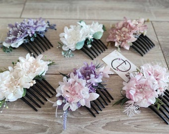 Cream Wedding Floral Comb, Powder Boho Style Bride Crown, Lilac Bridal Flower Hair Vine, Pink Bridesmaid Comb, White Women Hair Accessory