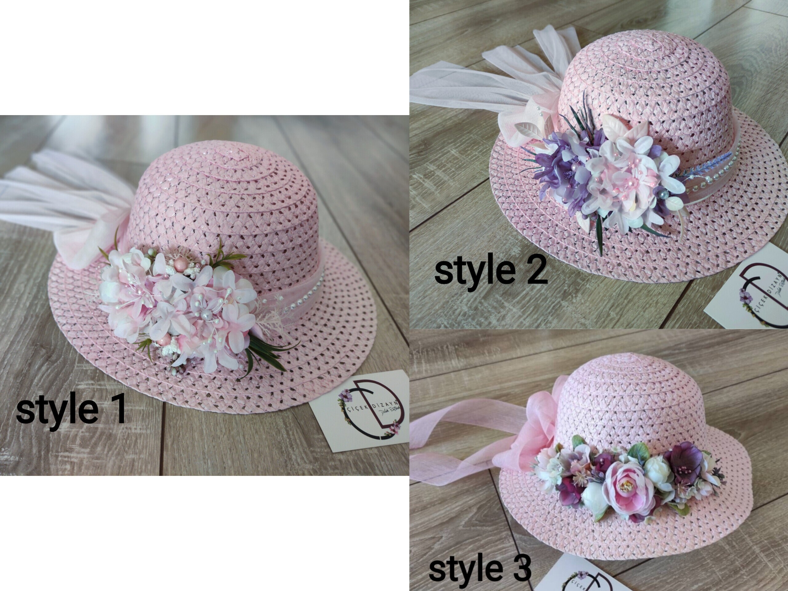 Pink Floral Straw Tea Party Hat: Easter Bonnet, Flower Girl 