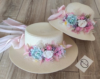 Easter Mommy and Me Floral Hats, Mother and Daughter Straw Hat, Matching Tea Party Flower Girl Hat, Fancy Derby Hat Adult, Toddler Bonnet