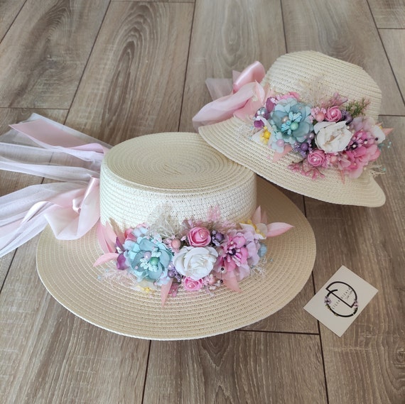 Mommy & Me Floral Straw Hats, Matching Easter Tea Party Hats  display picture 2