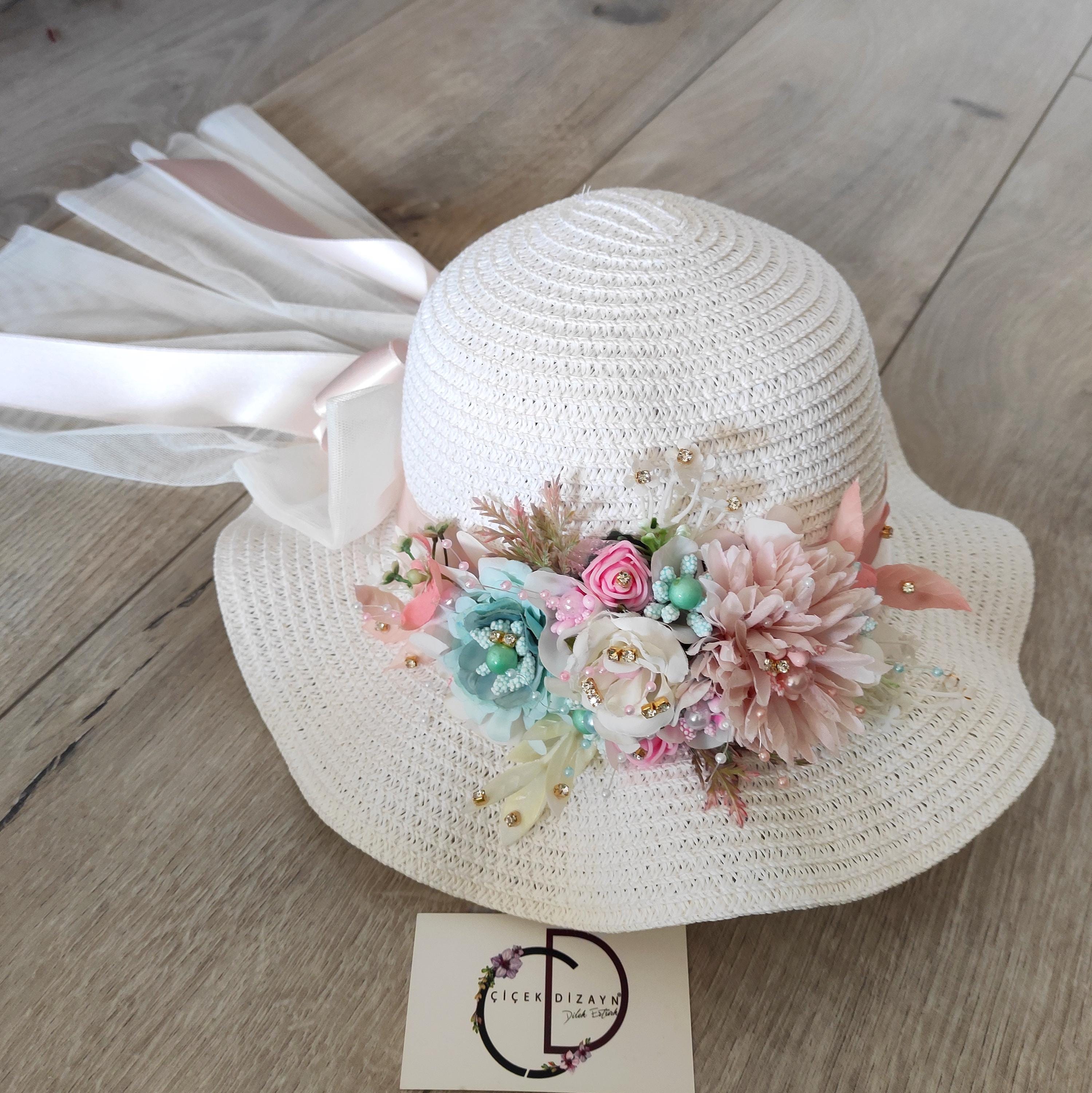 Embellished Pearls & Flower Wide Brim Floppy Hat Wide Brim Hat Sun Hat for Womens Pearl Flower Foldable  main image 2