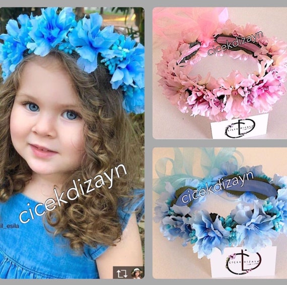 Pink Blue and Purple Flower Headdress Accessoires Haaraccessoires Kransen & Tiaras Flower Halo Mixed Flower Crown with Butterfly Accent Asymmetrical Floral Crown 
