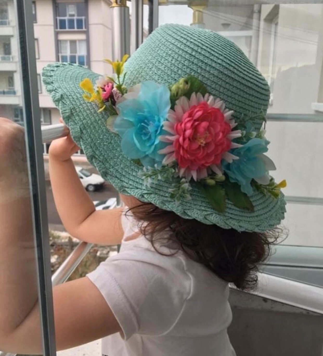 Mint Floral Straw Sun Hat: Baby Girl, Toddler (4-12 Years 