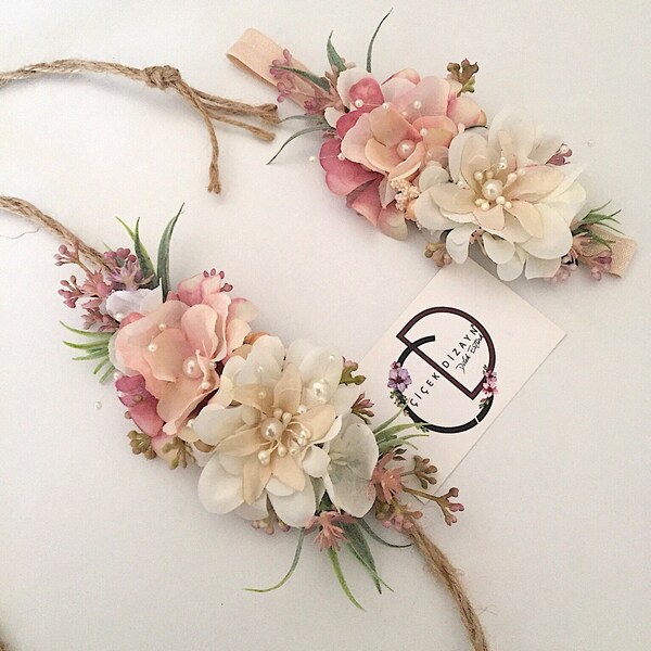 Bandeau à fleurs maman et moi, couronne de fleurs pour bébé, casque mère et fille, serre-tête pour adulte, embrasse, séance photo de mariage, anniversaire de fille