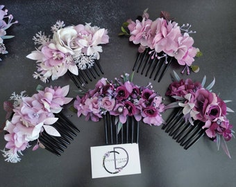 Wedding Floral Hair Comb, Boho Plum Bride Hair Crown, Lilac Bridal Flower Hair Vine, Dark Purple Bridesmaide Comb, Women Hair Accessory