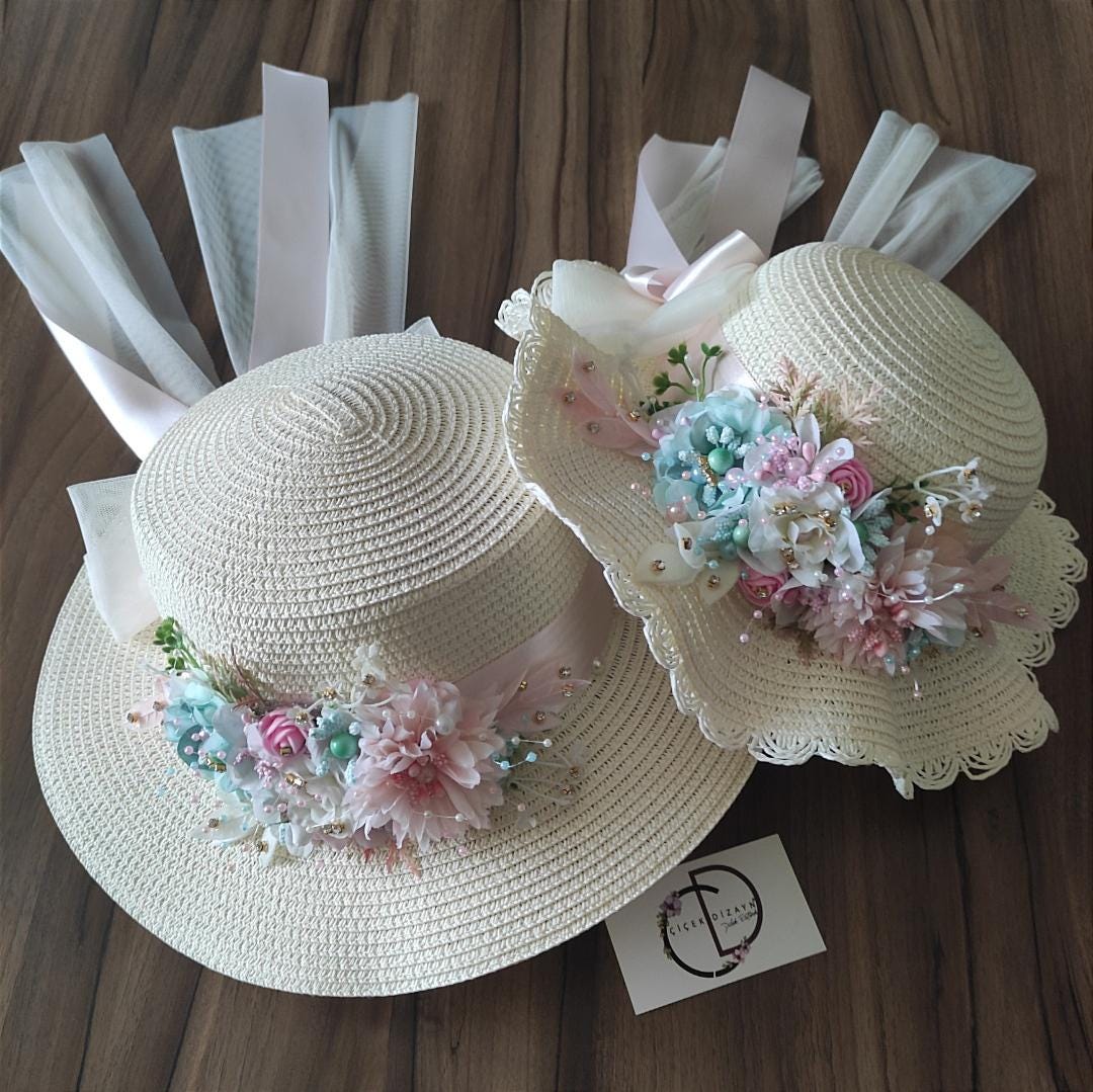 Vintage Pink Straw Sun Hat Wide Brim Floral Lace Ribbon Easter Garden Tea Party Pink Floral Straw Tea Party Hat: Easter Bonnet, Flower Girl  main image 3