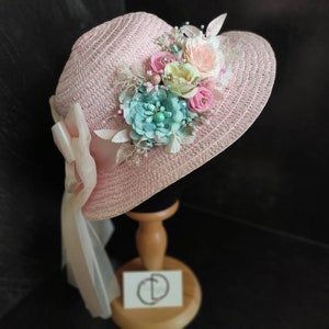 Floral Tee-Party Strohhut: Rosa Girl Bonnet, Derby Sonnenhut