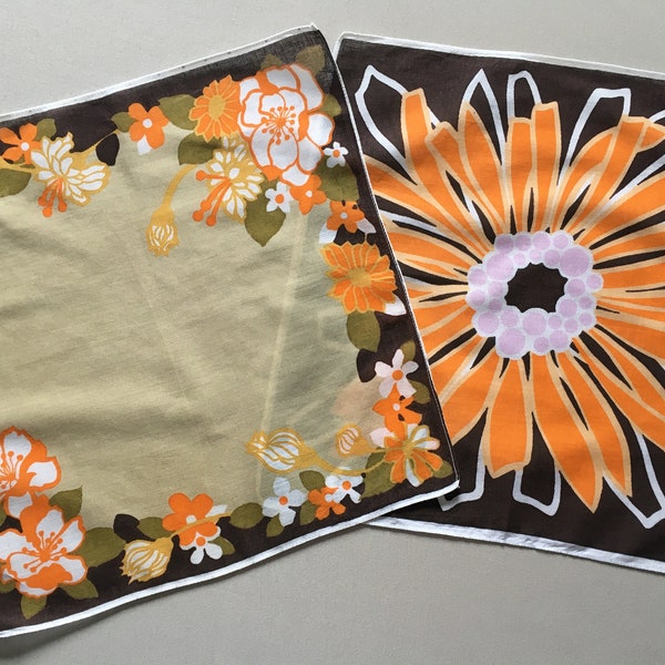 Set 1970s flower handkerchiefs, vintage