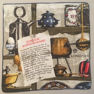 Longines watch handkerchief with Fondue Bourguignonne recipe