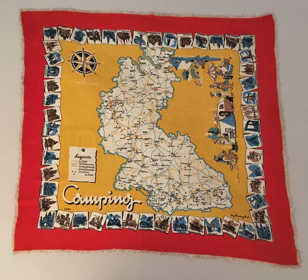 1950s Campings in Germany Holidays Scarf Souvenirscarf Etsy