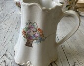 Vintage Crazed Ironstone Embossed Floral Pitcher