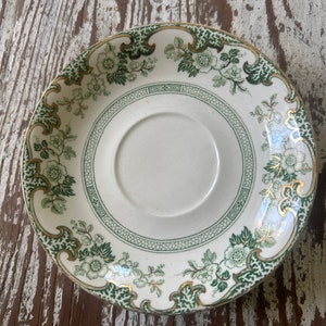 Five Vintage Green Transferware Saucers