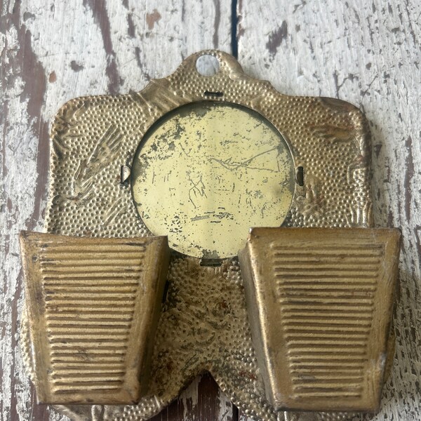 Vintage Worn Gold Colored Tin Match Holder