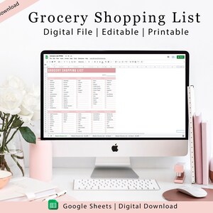 Grocery List Template | Printable Grocery Checklist | Editable Grocery List
