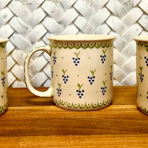 Vintage Handmade Polish Pottery Boleslawiec Blue and Green Berry Mug (Set of 3)
