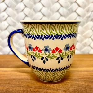 Vintage Handmade Polish Pottery Manufaktura Ceramica Boleslawiec Flower Mug