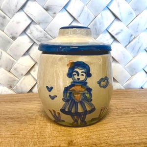 Vintage Hand Painted M. A. Hadley Pottery “Farm Girl” Lidded Sugar Jar / Sugar Bowl